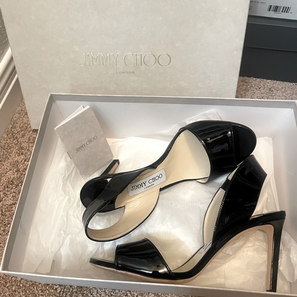 Jimmy Choo Shoes - Great condition black patent leather Jimmy Choo sling back heels size 37